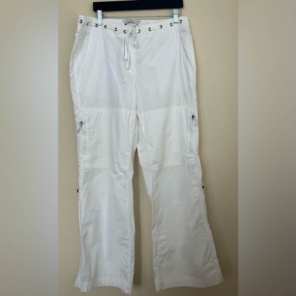Tommy Hilfiger Sport Women's Drawstring Wide Leg Cargo Pants White Size 14